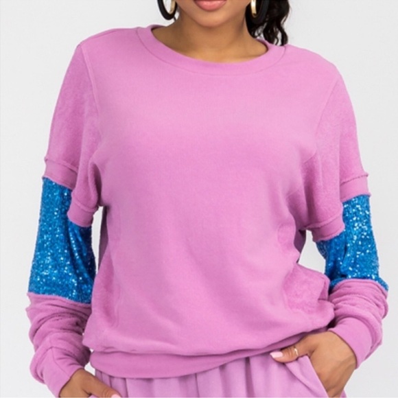 SEQUIN COTTON SPANDEX KNIT JOGGER PANT SET - Picture 3 of 7